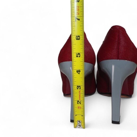 Calvin Klein Collection Calf Hair Heels Red / Grey Made in Italy Women's 8/39 - Picture 6 of 11
